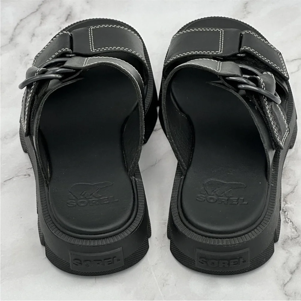Sorel Sandals Womens Size 6 Black Leather Slides Adjustable Strap NL5223-010 - Picture 6 of 12
